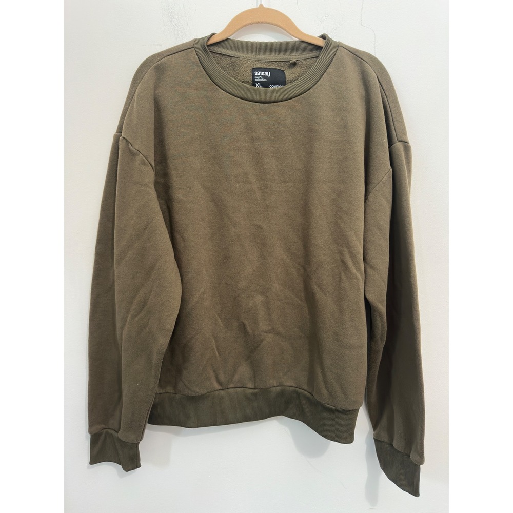 Sinsay Sweatshirt Men XL Olive Green Poly Cotton Solid Comfort Fleece Pullover